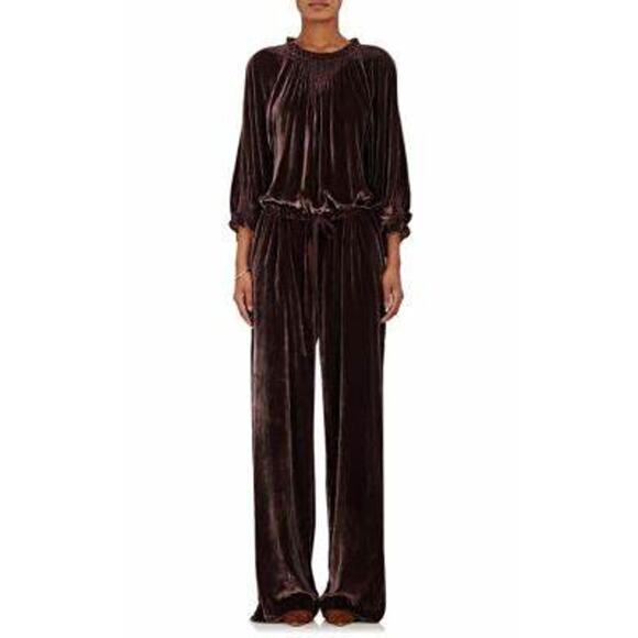 ULLA JOHNSON Sephare Velvet Jumpsuit Mulberry Size 0 Aubergine Purple Wide Leg - Picture 1 of 16